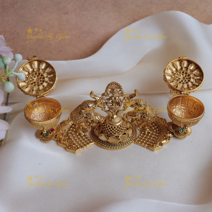 Stunning Dual tone Idol Ganesha and Elephant carved Mahalakshmi Kumkum box - Sparkle and Glow