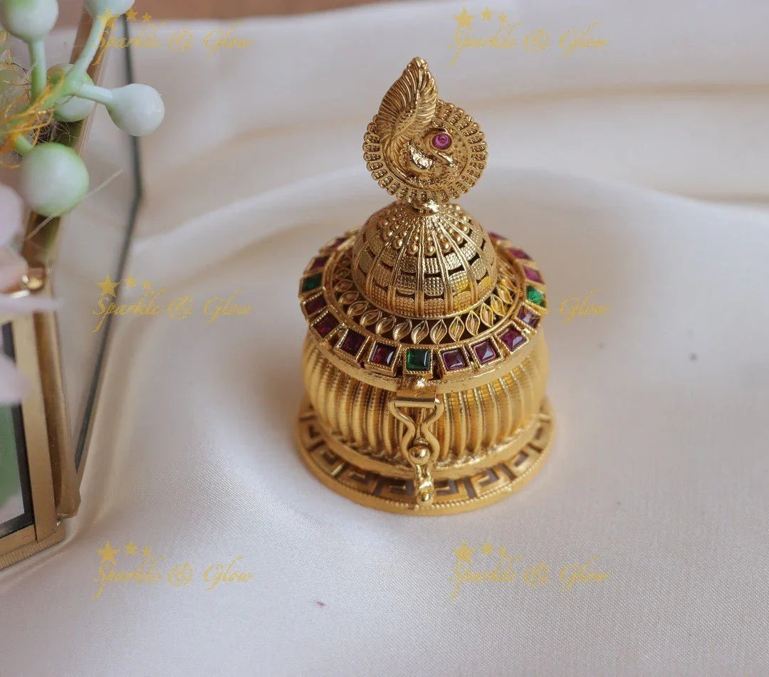 Grand Peacock and Square box design Kumkum box - Sparkle and Glow