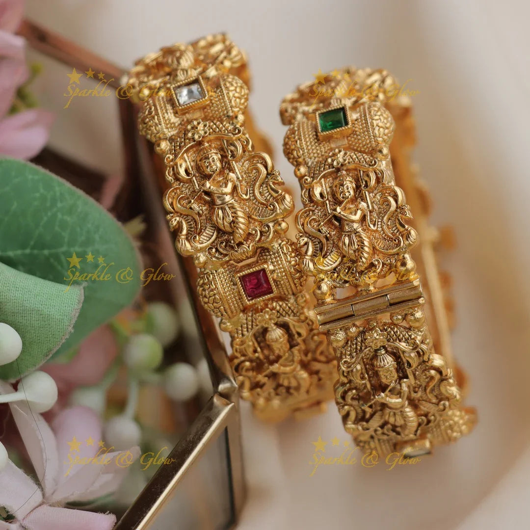 Antique Gold alike Idol Krishna Temple Bangles - Sparkle and Glow