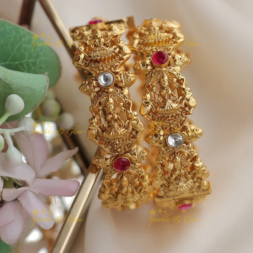 Antique Gold alike Lakshmi Temple Bangles - Sparkle and Glow