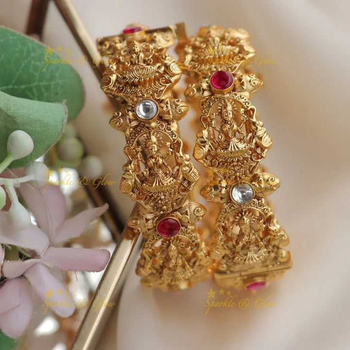 Antique Gold alike Lakshmi Temple Bangles - Sparkle and Glow