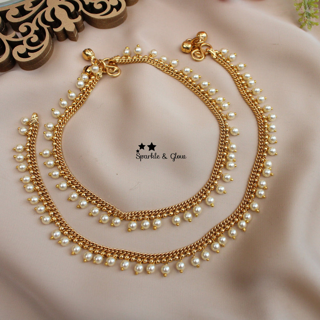 Gold alike Pearl Chain Anklets – Classic & Elegant (Pair) - Sparkle and Glow -
