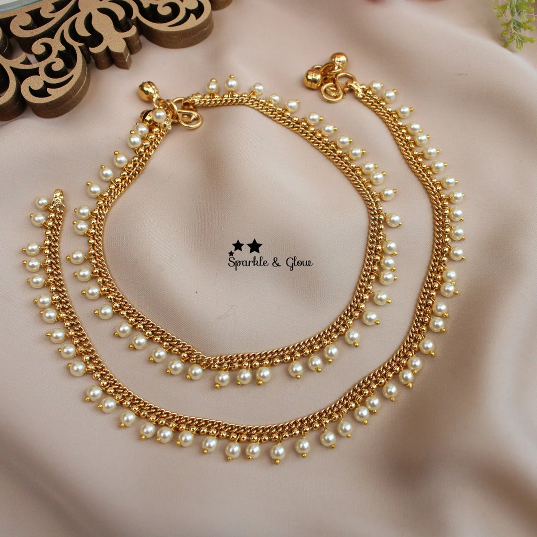 Gold alike Pearl Chain Anklets – Classic & Elegant (Pair) - Sparkle and Glow