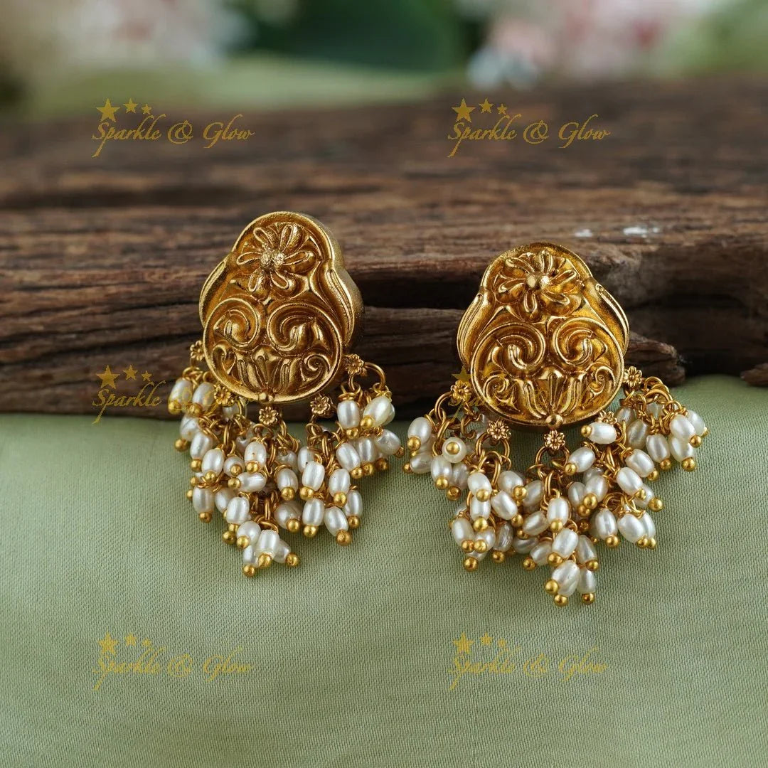 Statement Flower design Hasli short necklace with rice pearls - Sparkle and Glow