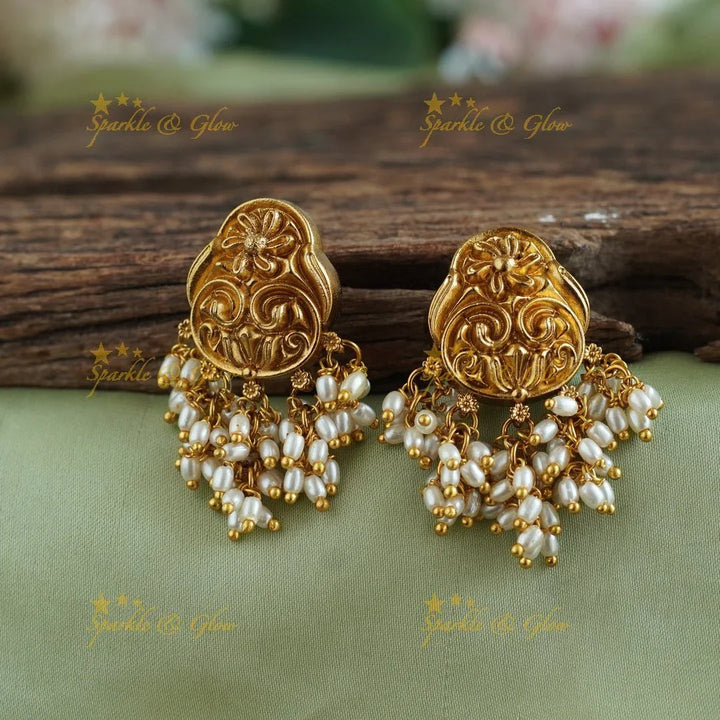 Statement Flower design Hasli short necklace with rice pearls - Sparkle and Glow