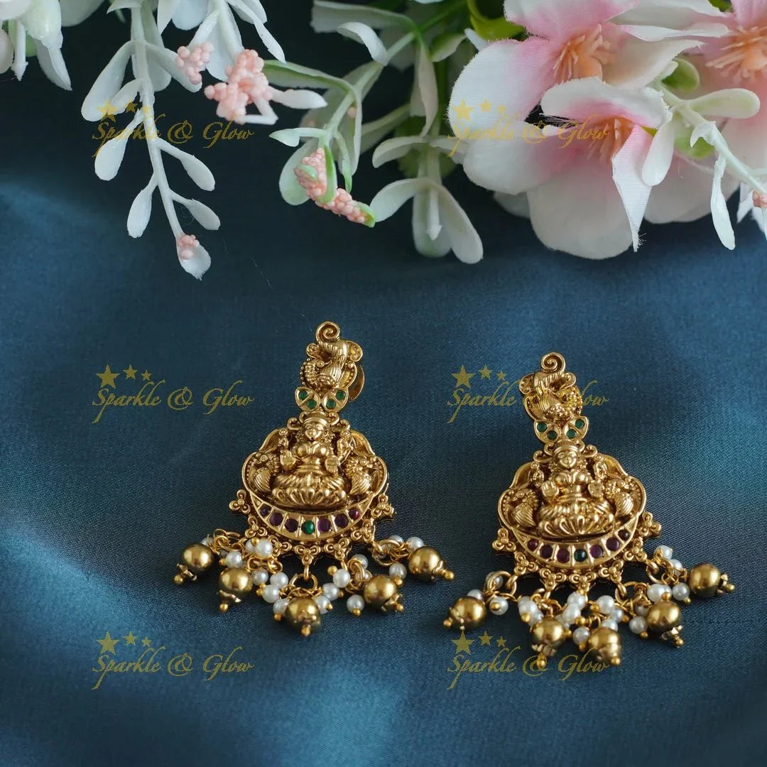 Elegant Idol Lakshmi Peacock carved Hasli short necklace with gold beads - Sparkle and Glow