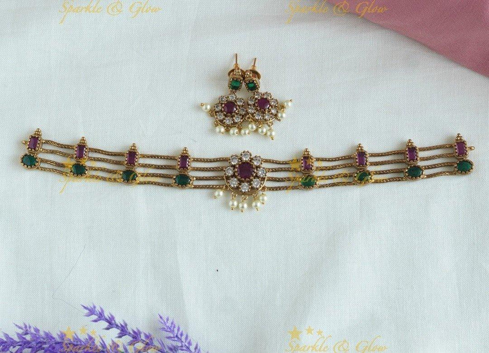 Statement Four layered Floral Choker - Sparkle and Glow