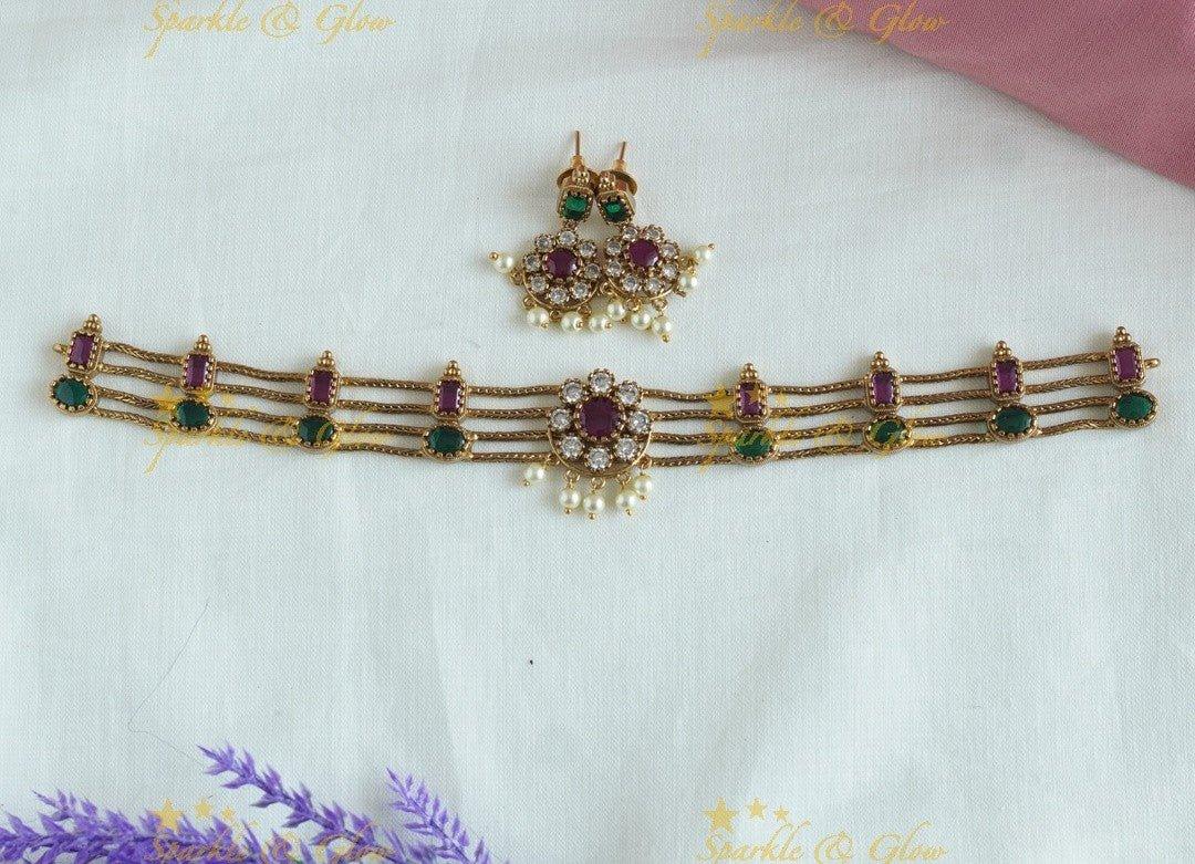 Statement Four layered Floral Choker - Sparkle and Glow