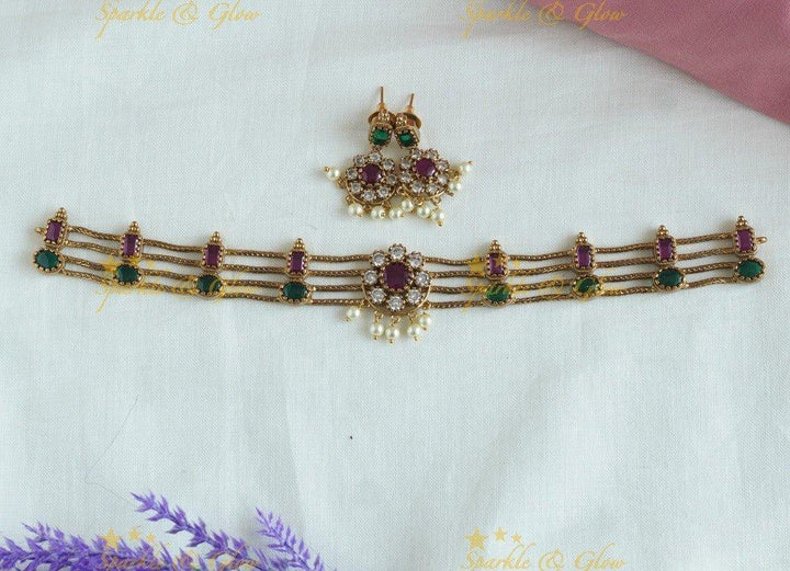 Statement Four layered Floral Choker - Sparkle and Glow