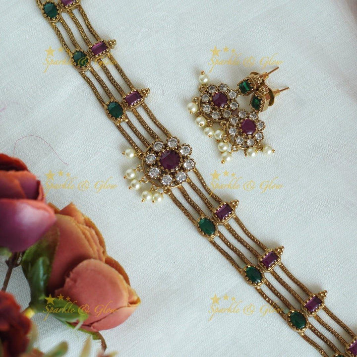 Statement Four layered Floral Choker - Sparkle and Glow