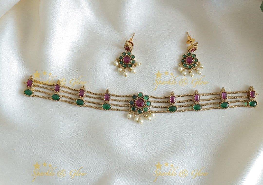 Statement Four layered Floral Choker - Sparkle and Glow