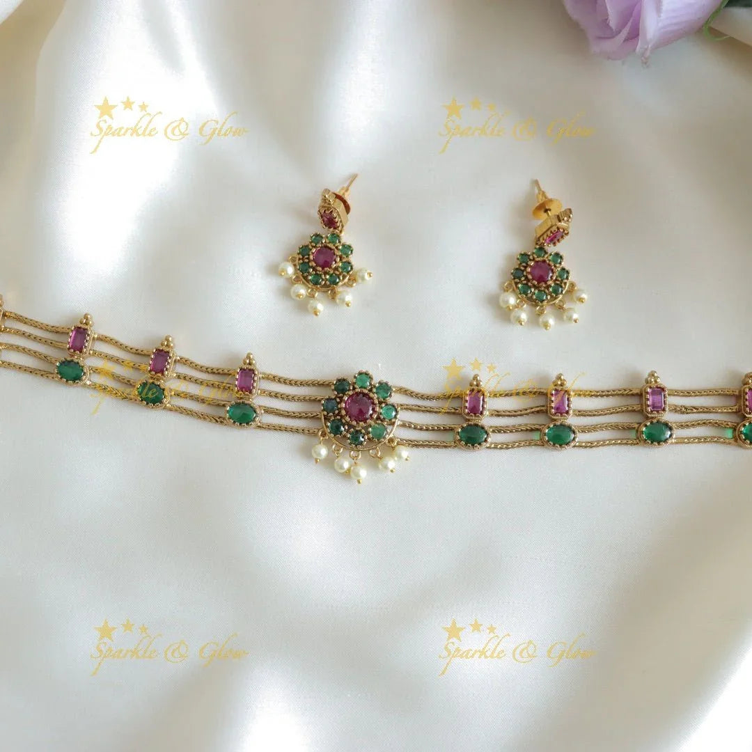 Statement Four layered Floral Choker - Sparkle and Glow