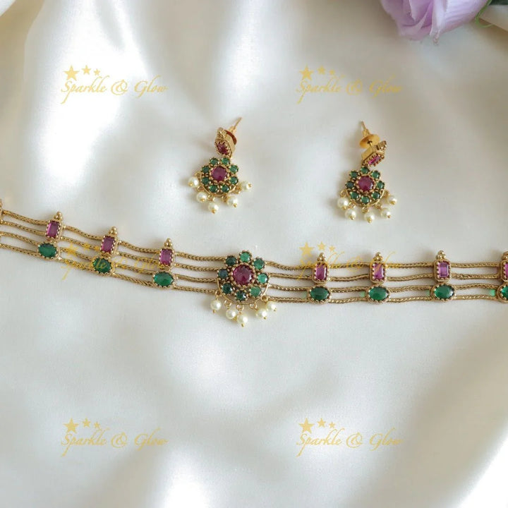 Statement Four layered Floral Choker - Sparkle and Glow