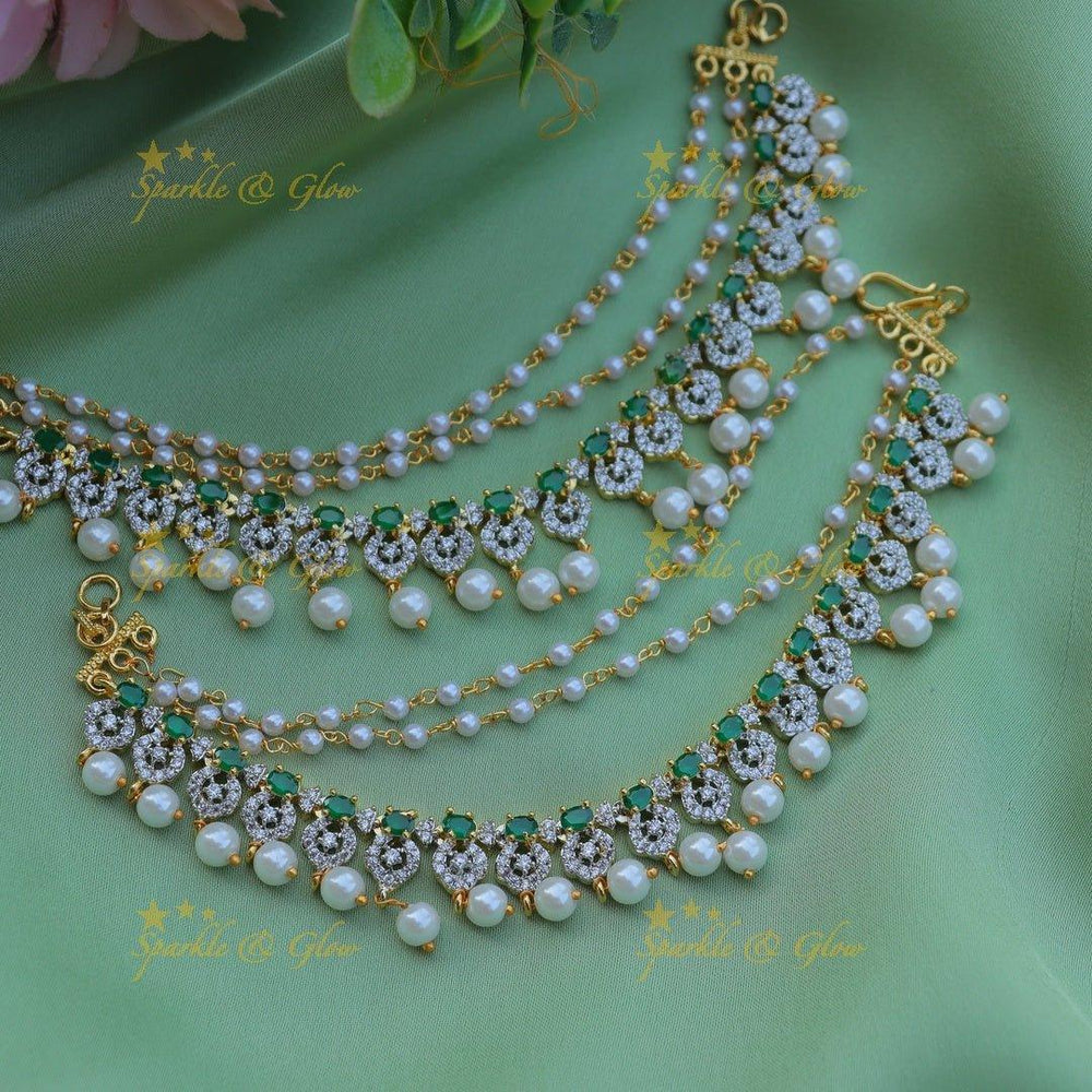 Stunning Emerald Diamond design AD earchain-Green - Sparkle and Glow