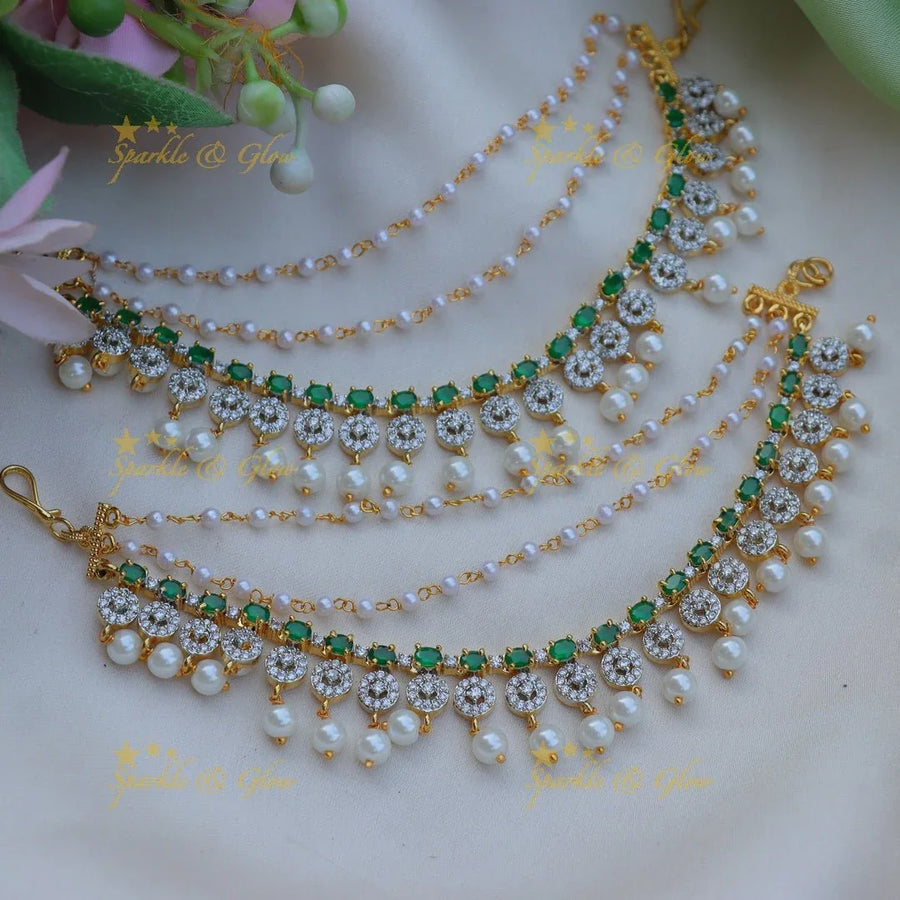 Stunning Circle design Emerald AD Earchain-Green - Sparkle and Glow