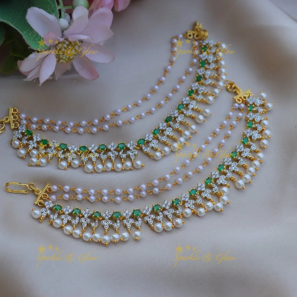 Elegant Floral Leaf design AD Earchain-Green - Sparkle and Glow
