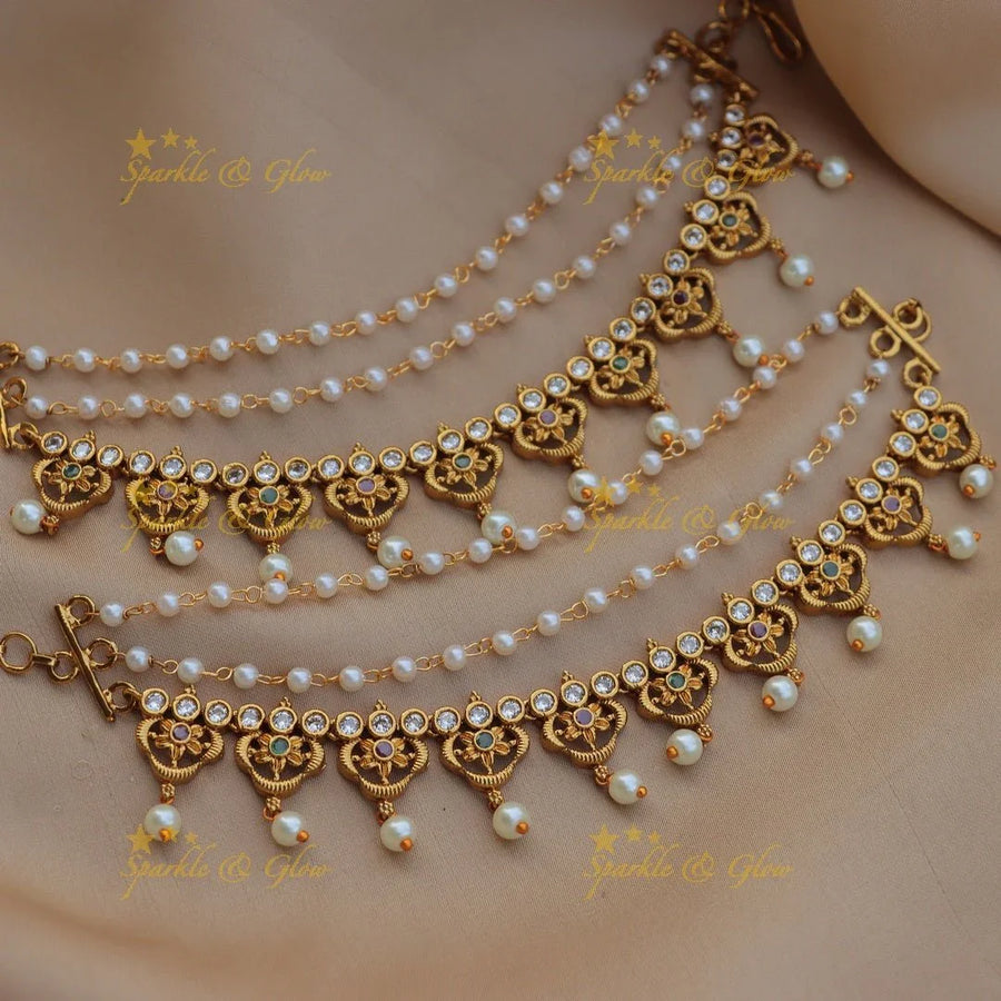 Beautiful Kemp Floral Earchain with pearls - Sparkle and Glow