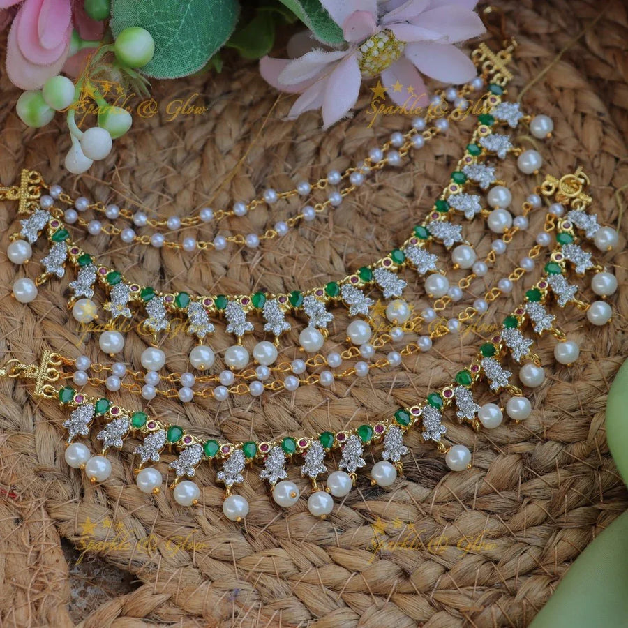 Stunning Peacock Floral AD Earchain-Green - Sparkle and Glow