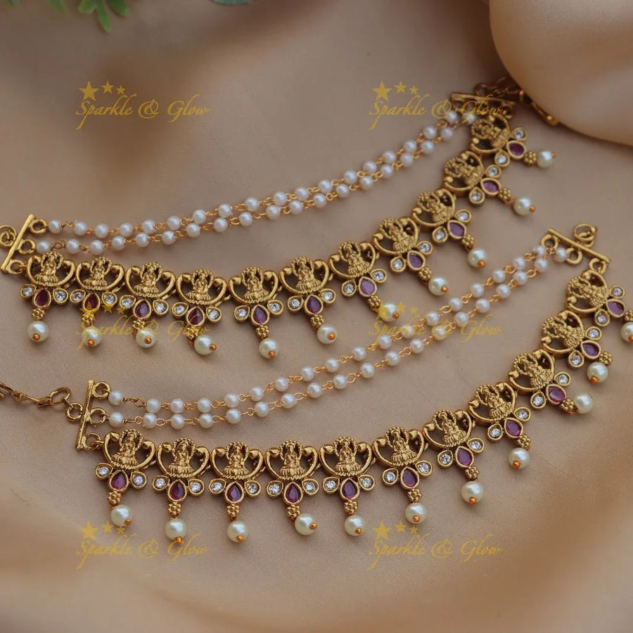 Beautiful Idol Lakshmi design Kemp Earchain - Sparkle and Glow