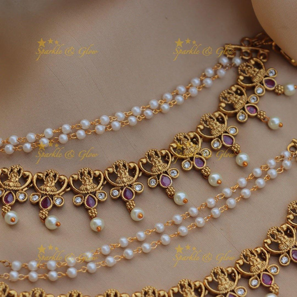 Beautiful Idol Lakshmi design Kemp Earchain - Sparkle and Glow