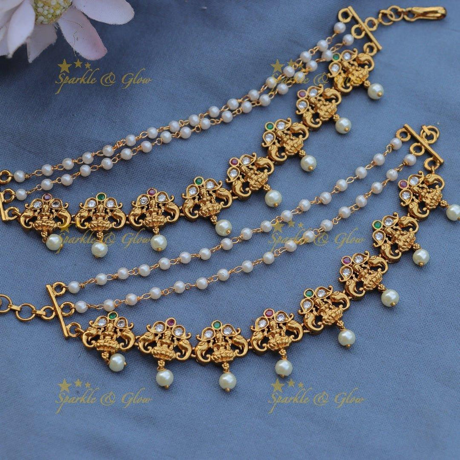 Beautiful Idol Lakshmi Elephant carved Kemp Earchain - Sparkle and Glow