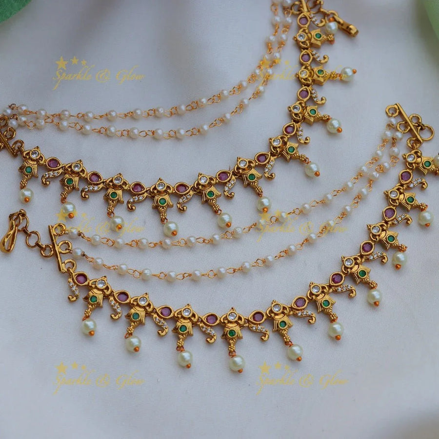 Beautiful Kemp Intricate Earchain with pearls - Sparkle and Glow