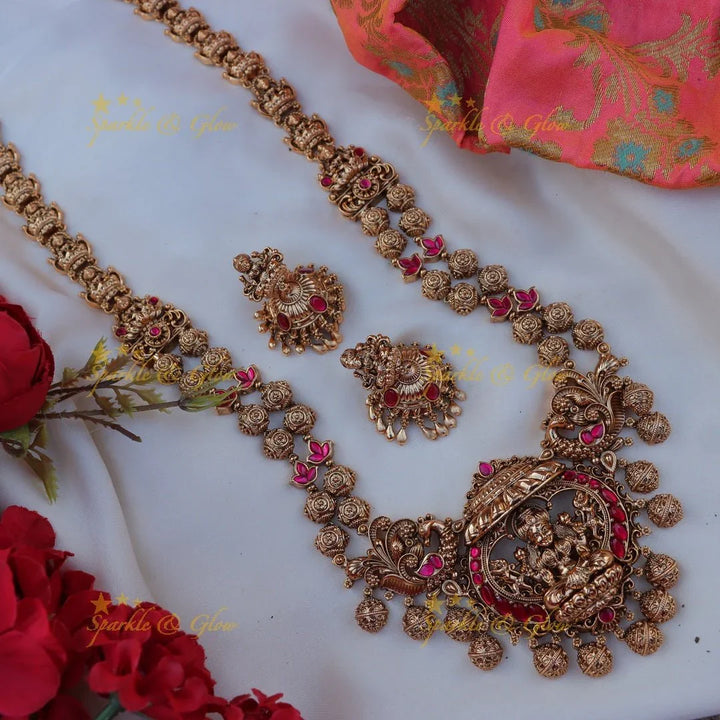 Grand real Jadau Kundan Lakshmi Peacock layered Haram - Sparkle and Glow