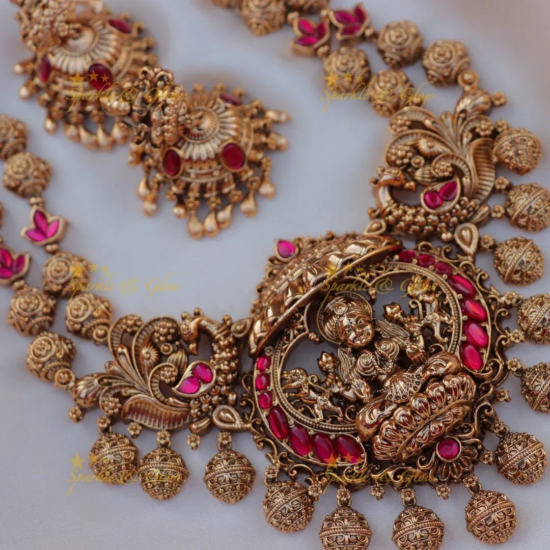 Grand real Jadau Kundan Lakshmi Peacock layered Haram - Sparkle and Glow