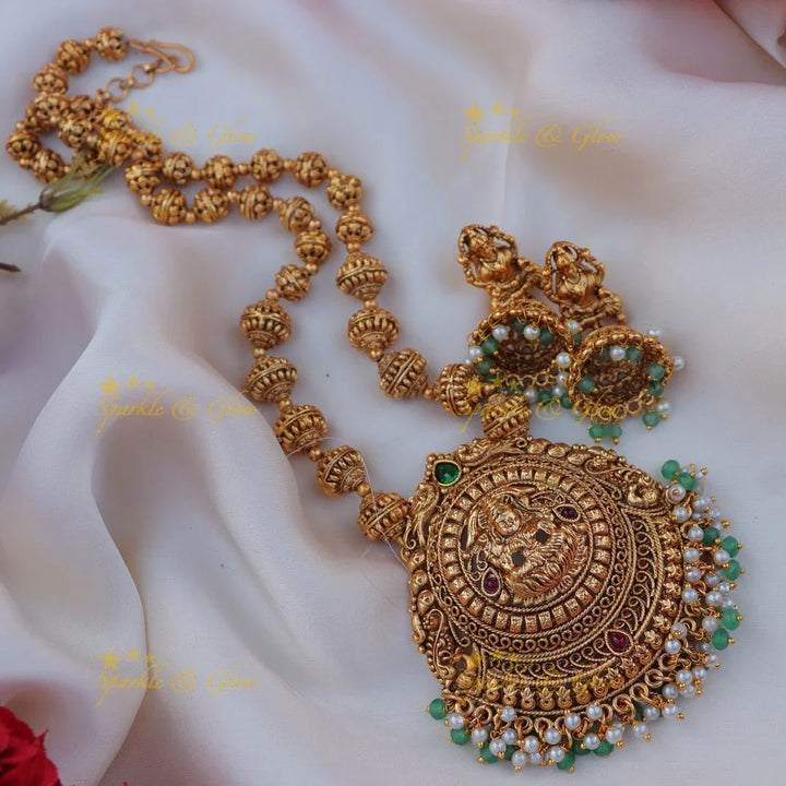 Stunning Kemp Lakshmi Peacock carved gold ball beaded Haram - Sparkle and Glow