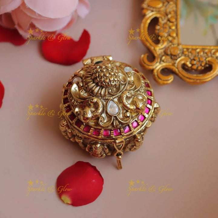 Beautiful Peacock Temple design Kumkum box - Sparkle and Glow