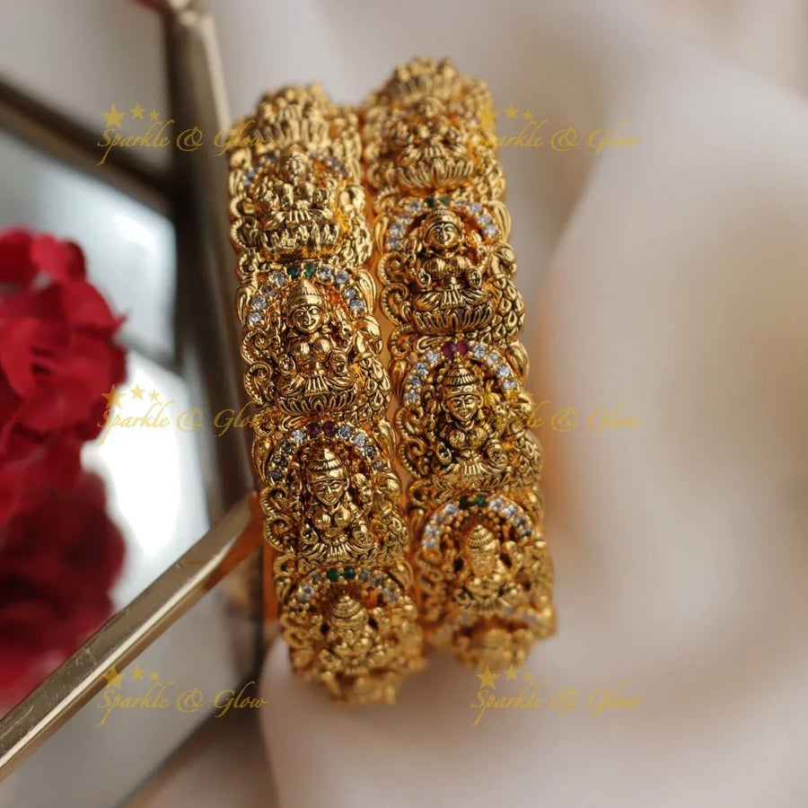 Antique Gold-alike Lakshmi Temple Bangles - Sparkle and Glow