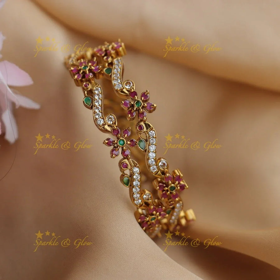 Exquisite Floral Gold-alike Bangles - Sparkle and Glow