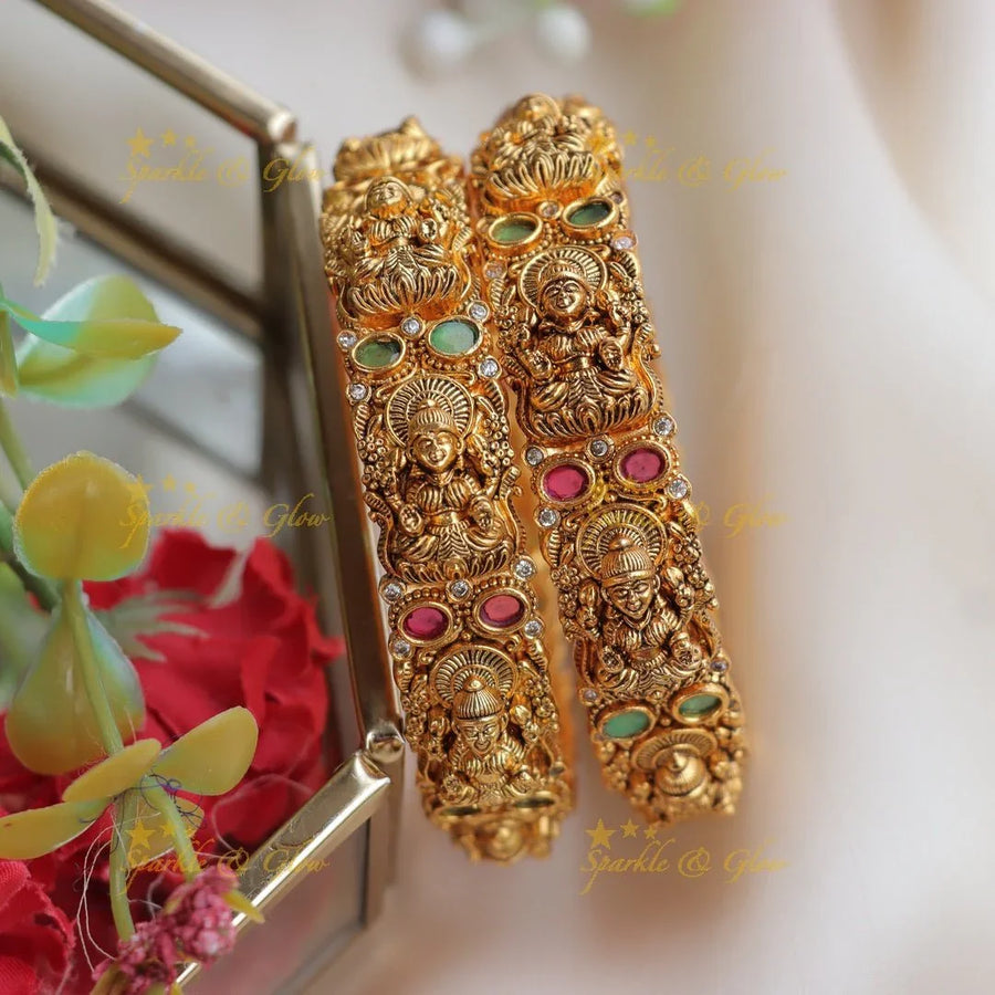 Traditional Lakshmi Temple Design Gold alike Bangles - Sparkle and Glow