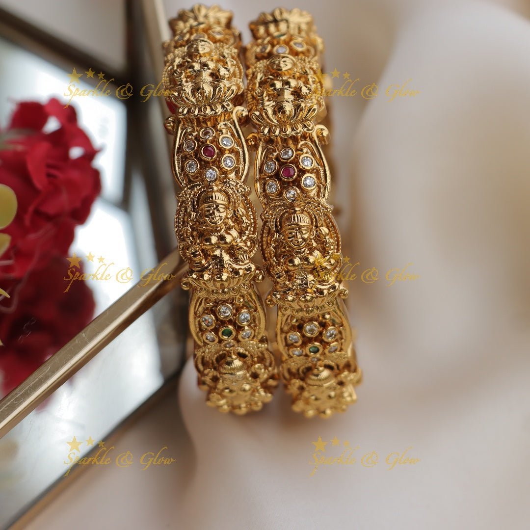 Traditional Gold alike Kemp Lakshmi Floral Bangles - Sparkle and Glow - 2.4 -