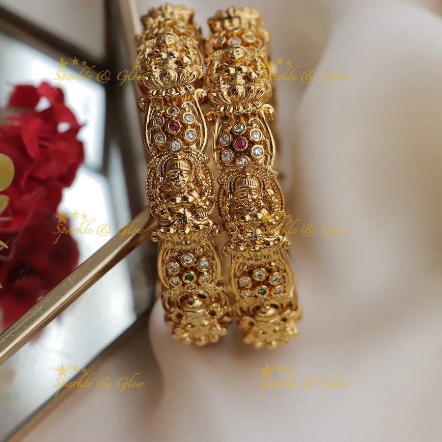 Traditional Gold alike Kemp Lakshmi Floral Bangles - Sparkle and Glow