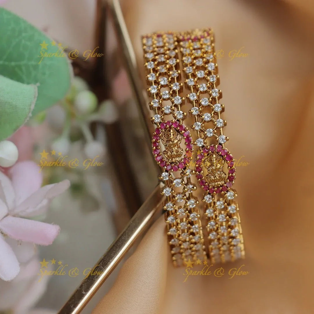 Gold-alike Lakshmi Bangles with Ruby & CZ Stones - Sparkle and Glow