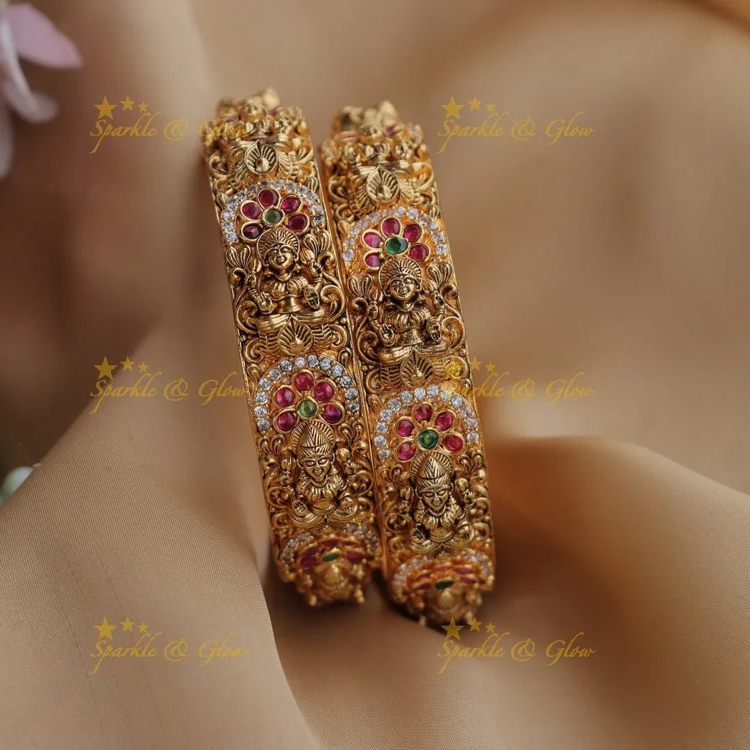 Antique Gold-alike Goddess Lakshmi Temple Bangles - Sparkle and Glow