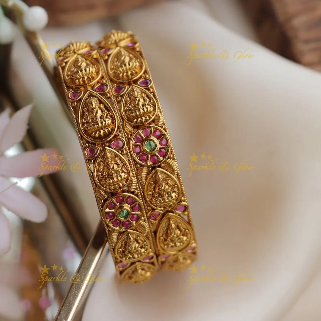 Antique Gold-alike Goddess Lakshmi Design Temple Bangles - Sparkle and Glow