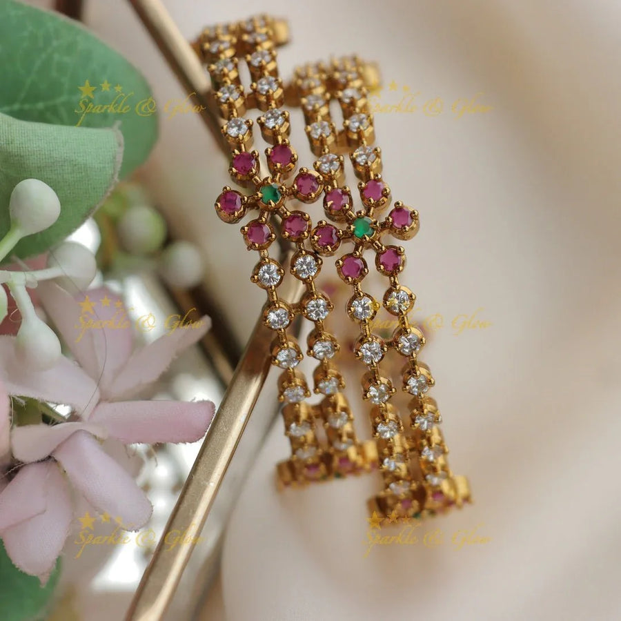 Exquisite Gold-alike Floral AD Bangles with Sparkling Stones - Sparkle and Glow