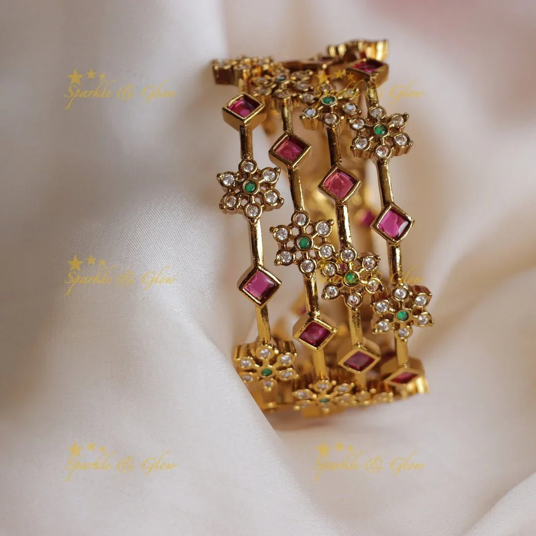 Gold alike Floral Elegance Bangles - Sparkle and Glow