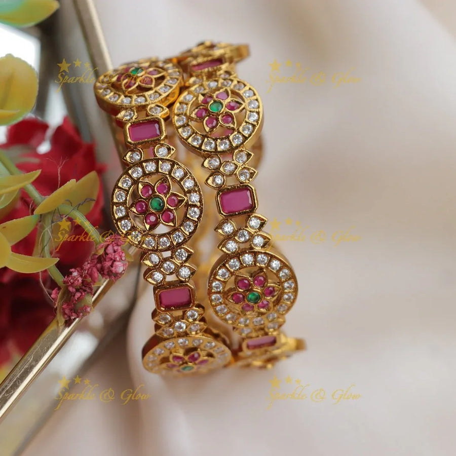 Stunning Gold alike Kemp Floral Bangles - Sparkle and Glow