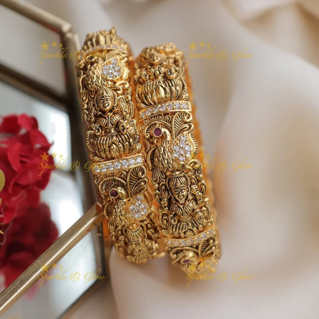 Exquisite Lakshmi Peacock carved Bangles - Sparkle and Glow