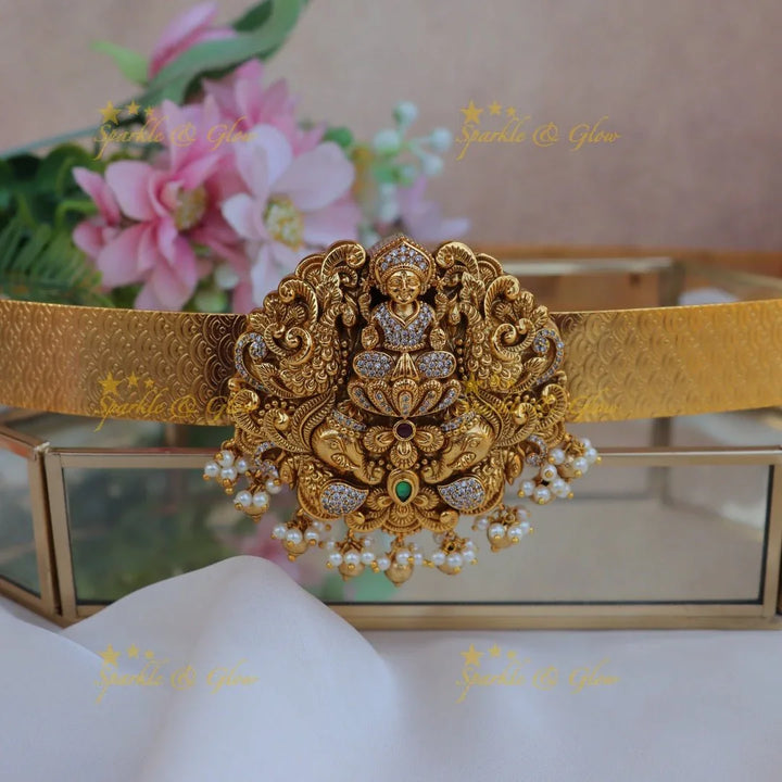 Grand Idol Lakshmi Elephant pendant carved plain Hipbelt - Sparkle and Glow