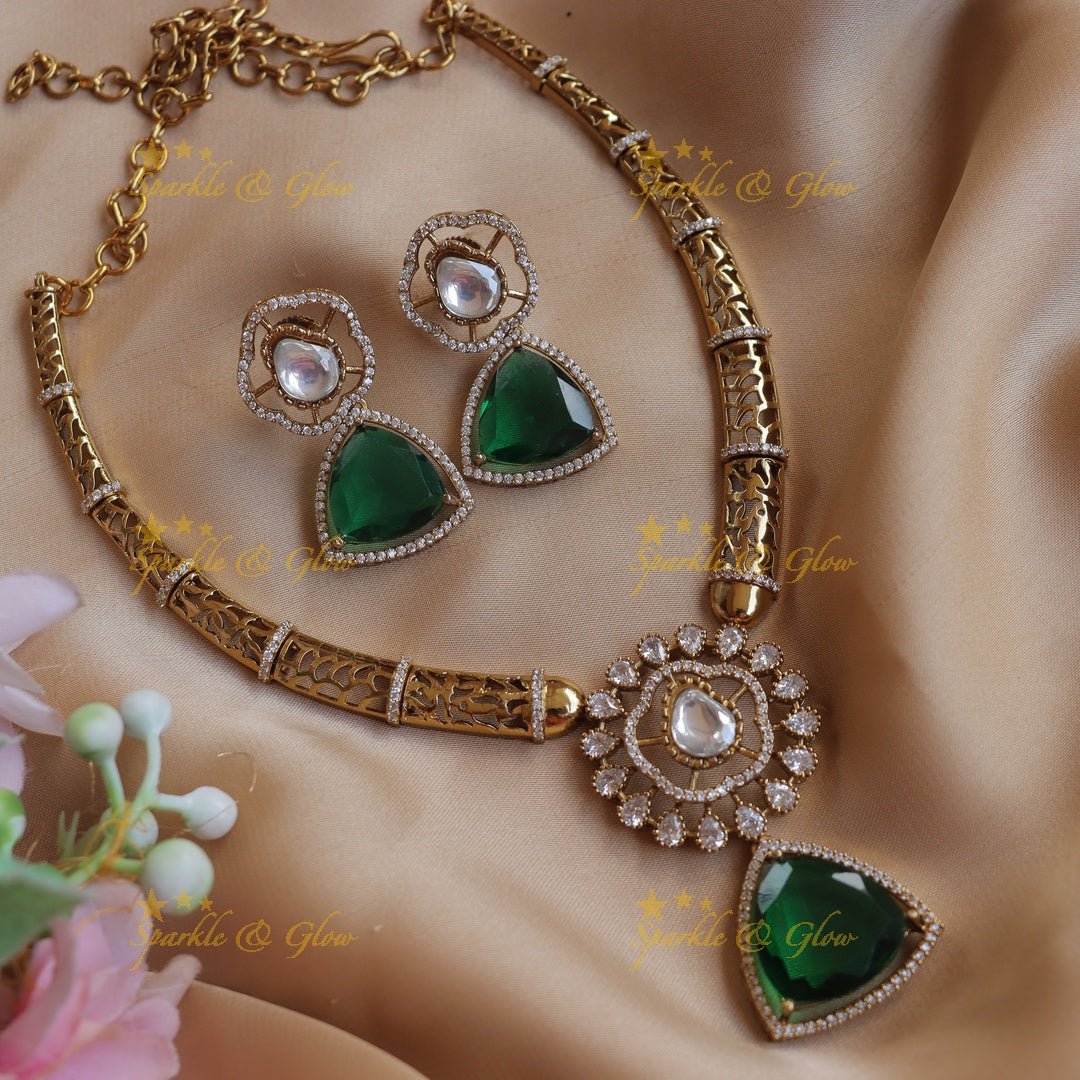 Manju warrier inspired Victorian emerald hasli choker - Sparkle and Glow -