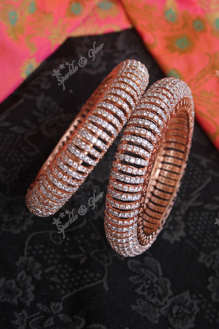 Zircon stones rose gold polish bangles a pair