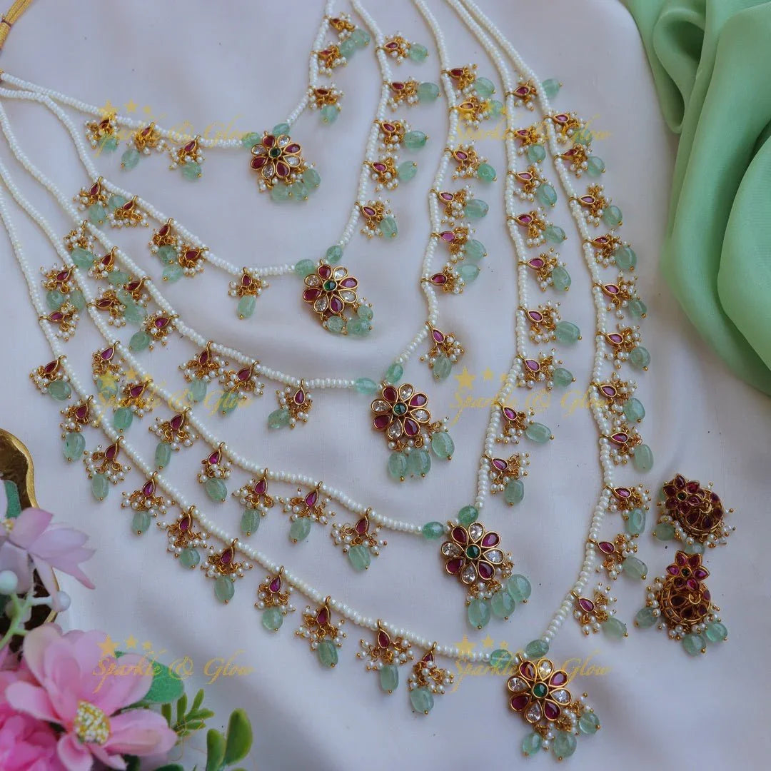 Stunning Jadau Replica Star Floral carved Panchalada Rani Haram - Sparkle and Glow