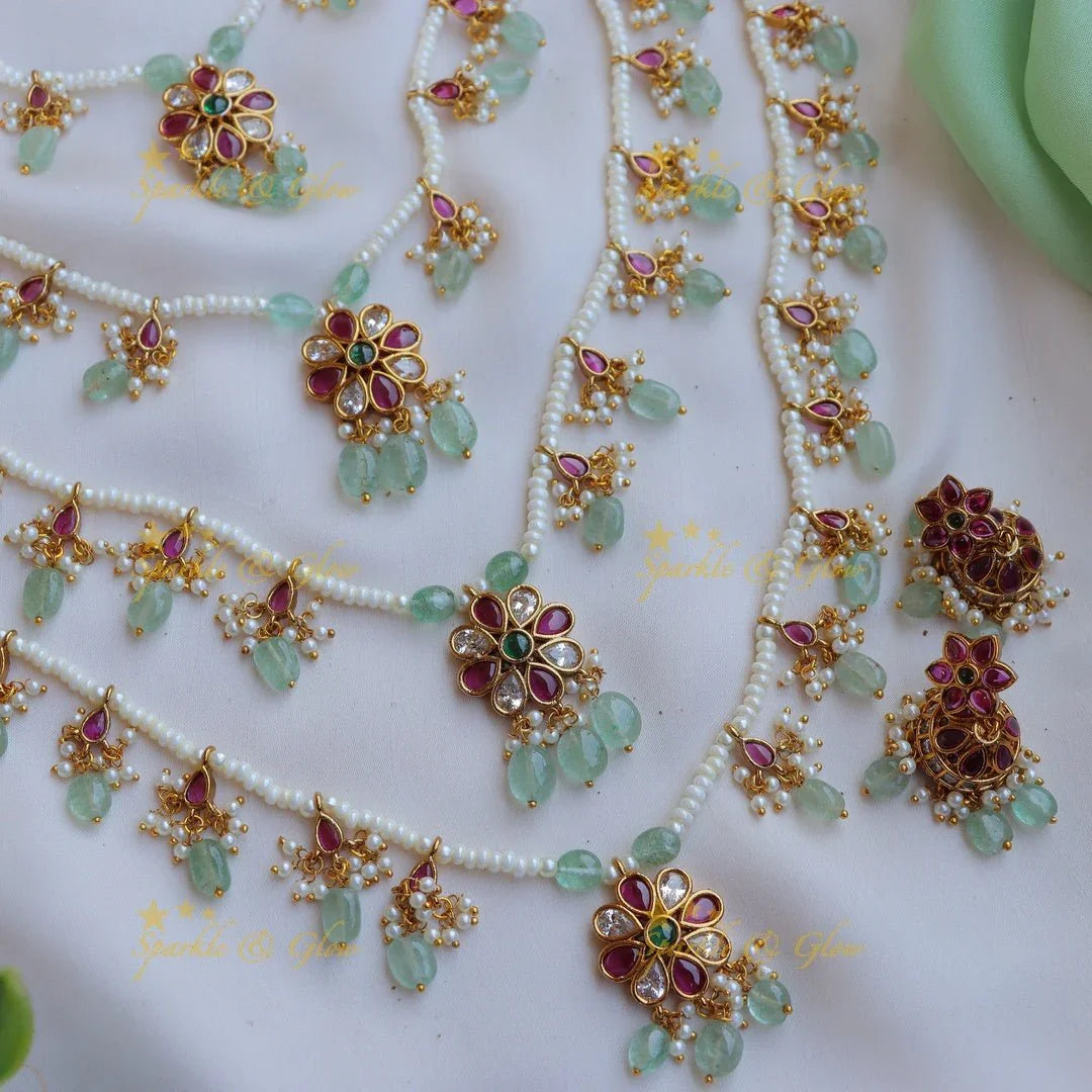 Stunning Jadau Replica Star Floral carved Panchalada Rani Haram - Sparkle and Glow