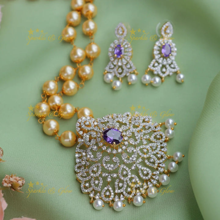 Gracious GJ polish Mango Floral pendant chain with pearls-Purple - Sparkle and Glow
