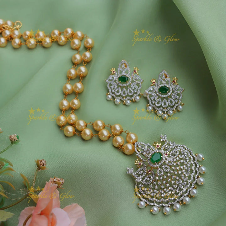 Sparkling GJ polish Crown Peacock carved pendant chain with pearls-Purple - Sparkle and Glow