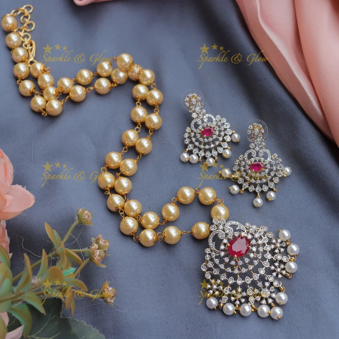 Beautiful GJ polish Peacock Floral carved pendent chain with pearls-Purple - Sparkle and Glow